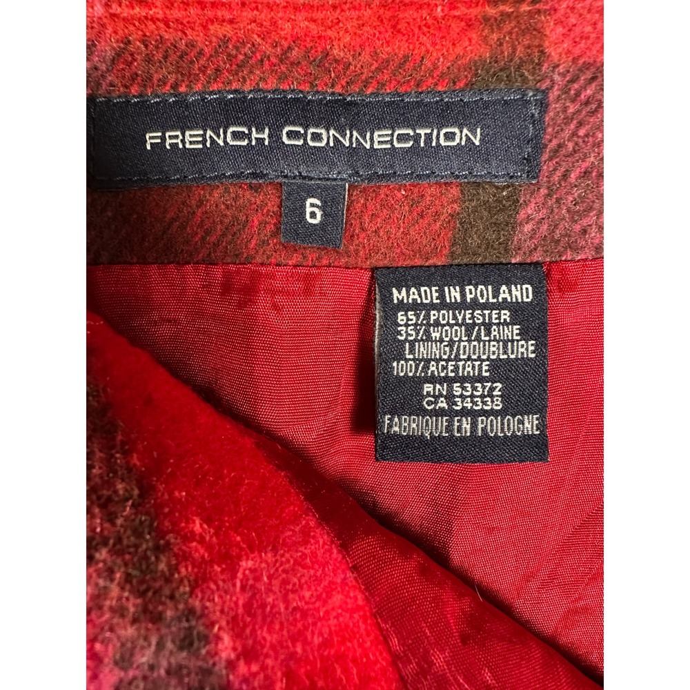 French Connection Handkerchief Hem Skirt Womens 6 Red‎ Plaid Wool Blend Academic - Picture 3 of 7